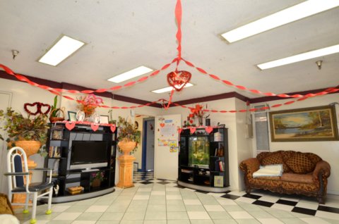 A bright, homey resident room.