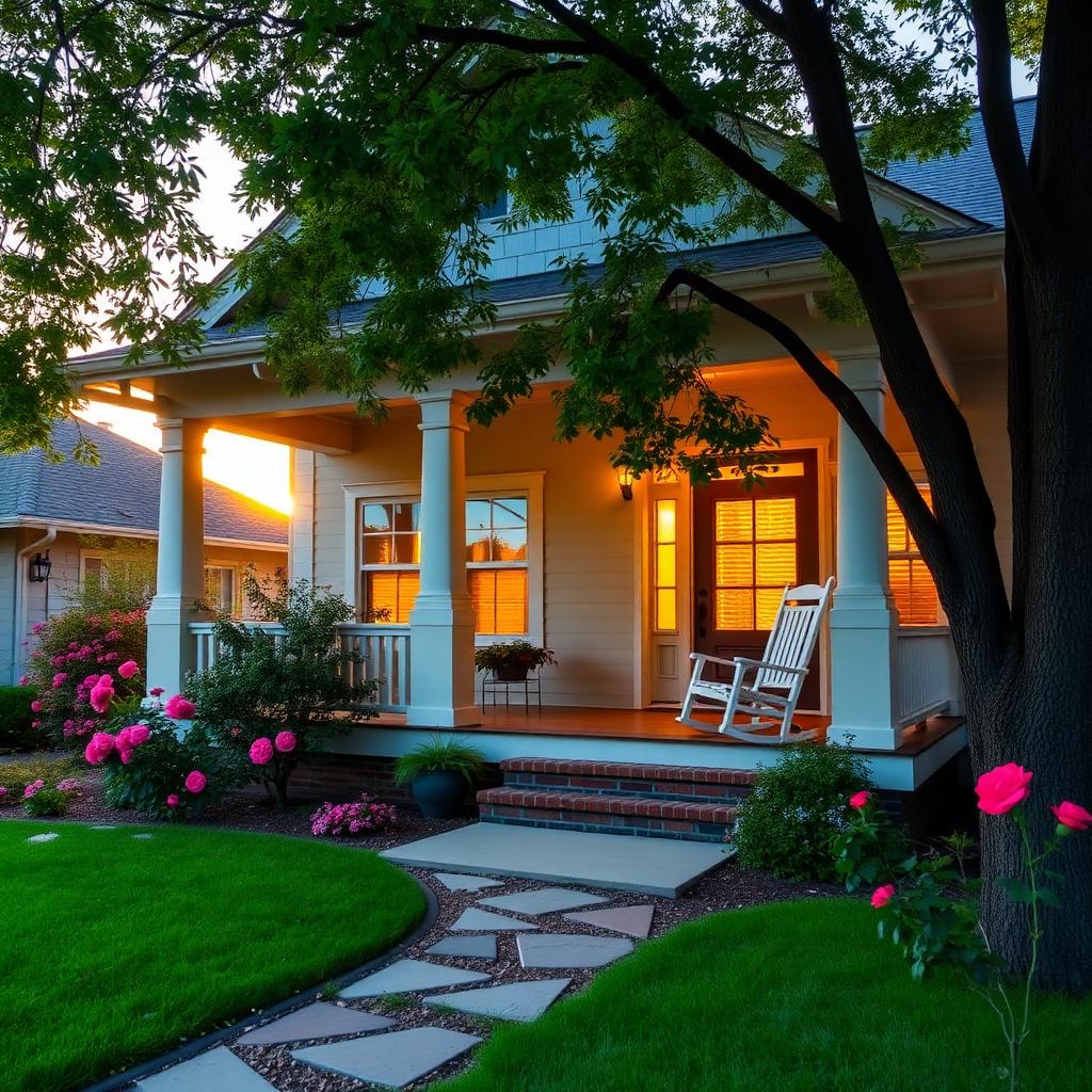 The front porch of North Lake Villas at golden hour.